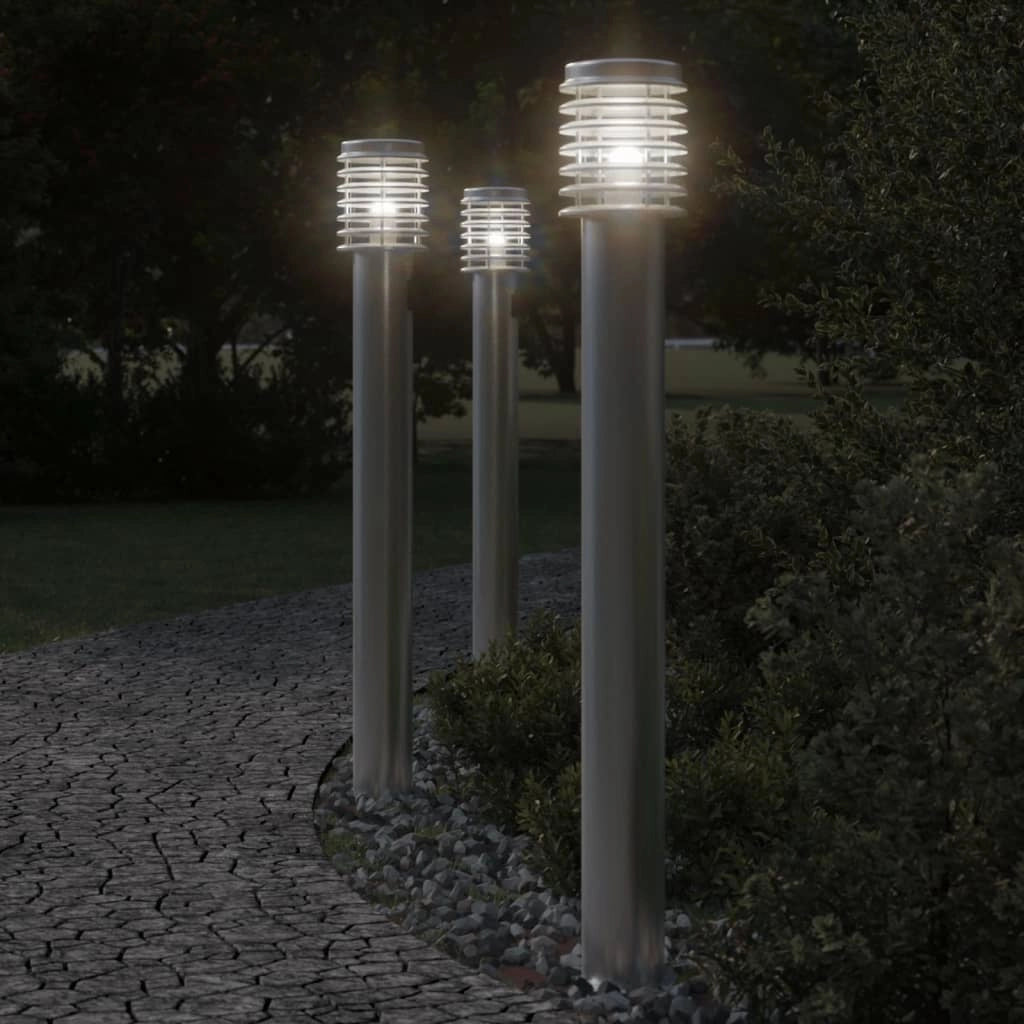 Lampada da terra per esterni in argento 3 pezzi 110 cm acciaio inox argento 02_0042556
