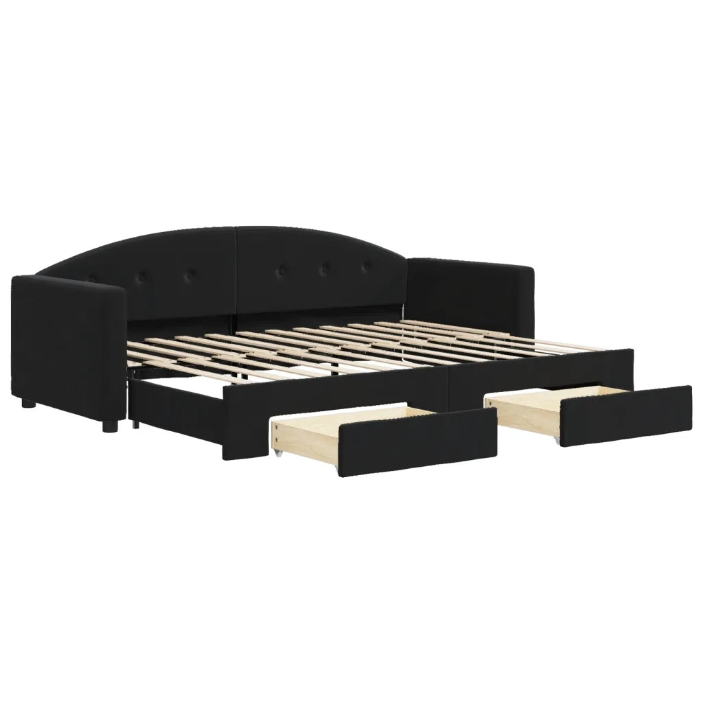 Divano letto | Sof¨¤ letto | Letto singolo Estraibile con Cassetti Nero 80x200 cm in Velluto