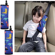 Cinture di sicurezza per bambini auto - 2 pezzi disegno dinosauro - Blu - Protezione comoda per il collo - Adatto per auto, SUV e più