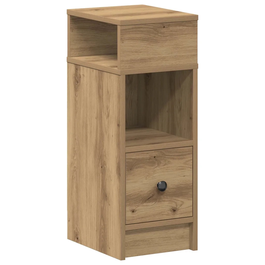 Set di 2 Comodini | Armadio da Notte | Mobiletto da notte con Cassetto Rovere Artigianale 25x31x66 cm