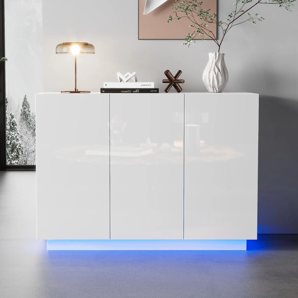 Credenza con 3 ante; ripiani regolabili e LED - per soggiorno - 120×40×75 cm