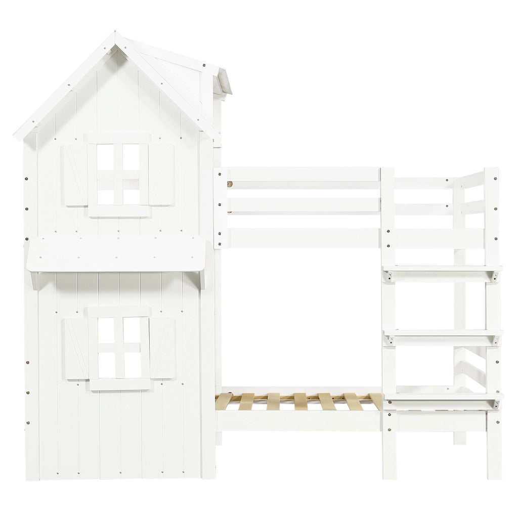 letto a castello in legno massiccio e mdf bianco 90x200 cm