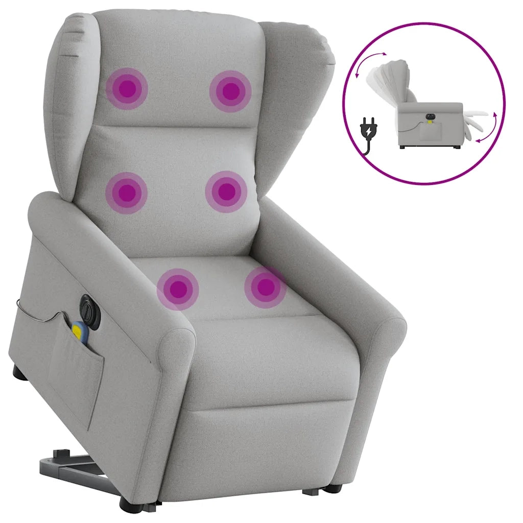 vidaXL Poltrona Alzapersona Massaggi Elettrica Grigio Nuvola Tessuto