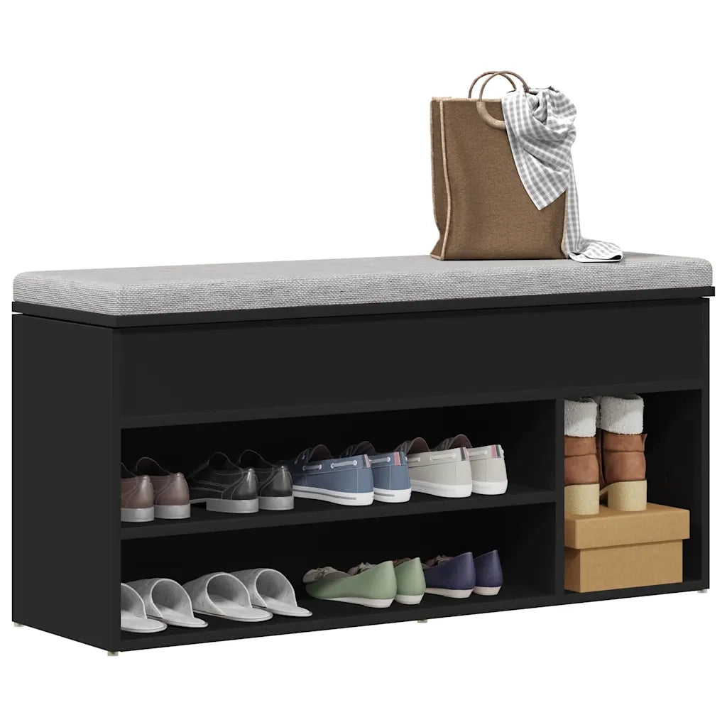 Panca Porta Scarpe Nera 102x30,5x45 cm in Legno Multistrato 862704