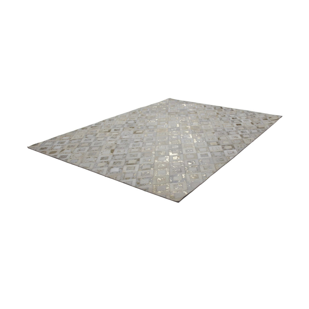 Tappeto in Pelle Dazzle Avorio e Oro con Pattern a Rombi