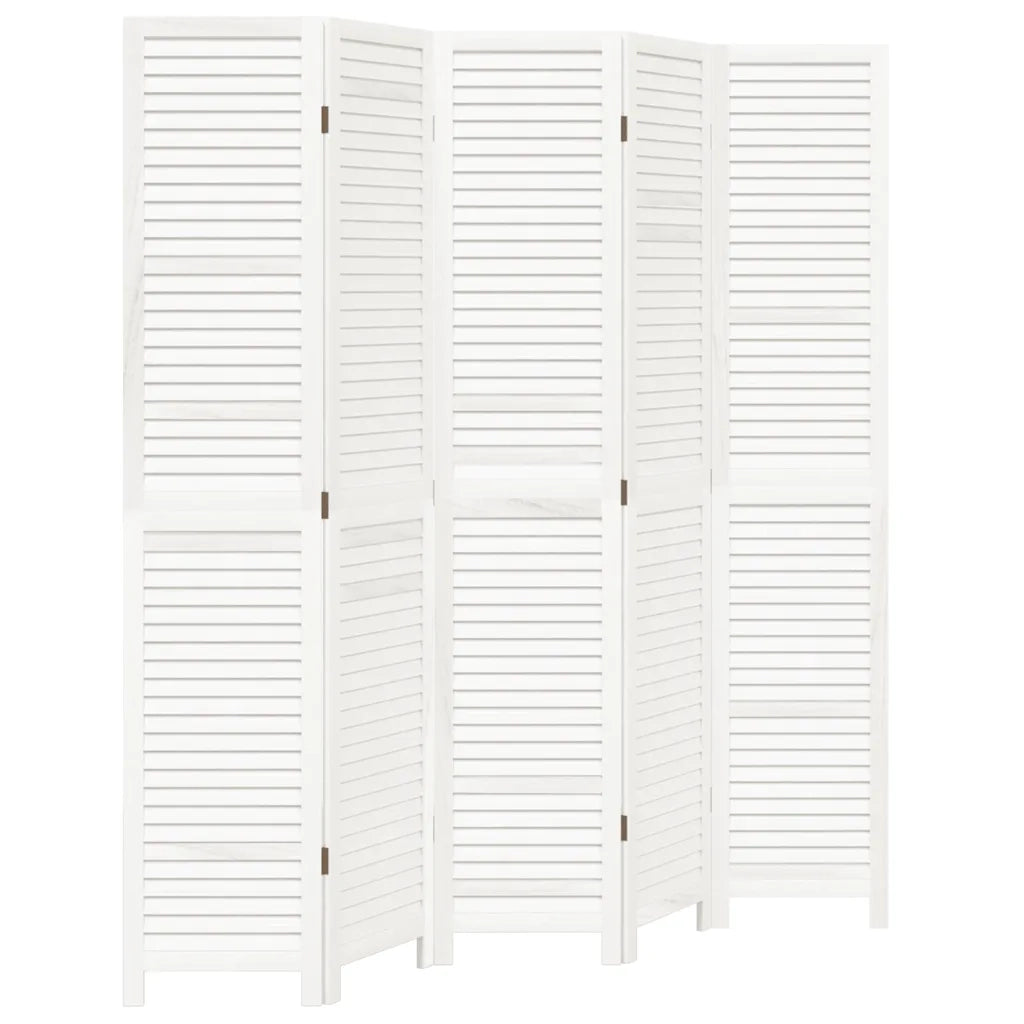 Divisorio Ambienti 5Pannelli Bianco Legno Massello di Paulownia 358839