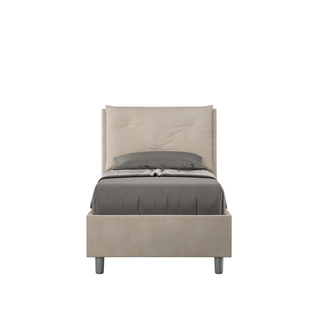 Letto singolo senza rete imbottito 80x210 microfibra sabbia Appia