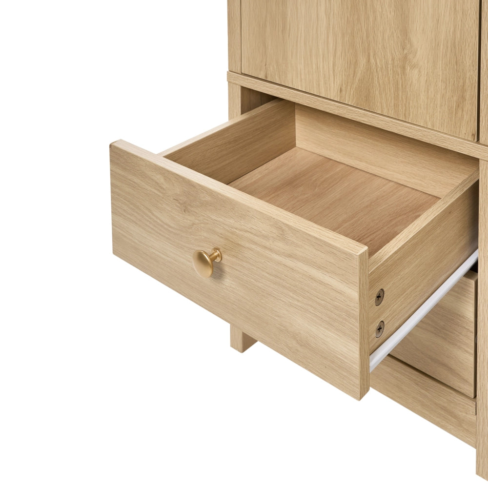 Mobile da Ingresso Alto con Seduta, Appendiabiti, 2 Cassetti e Ripiani a Vista in Truciolato e MDF Color Rovere Chiaro