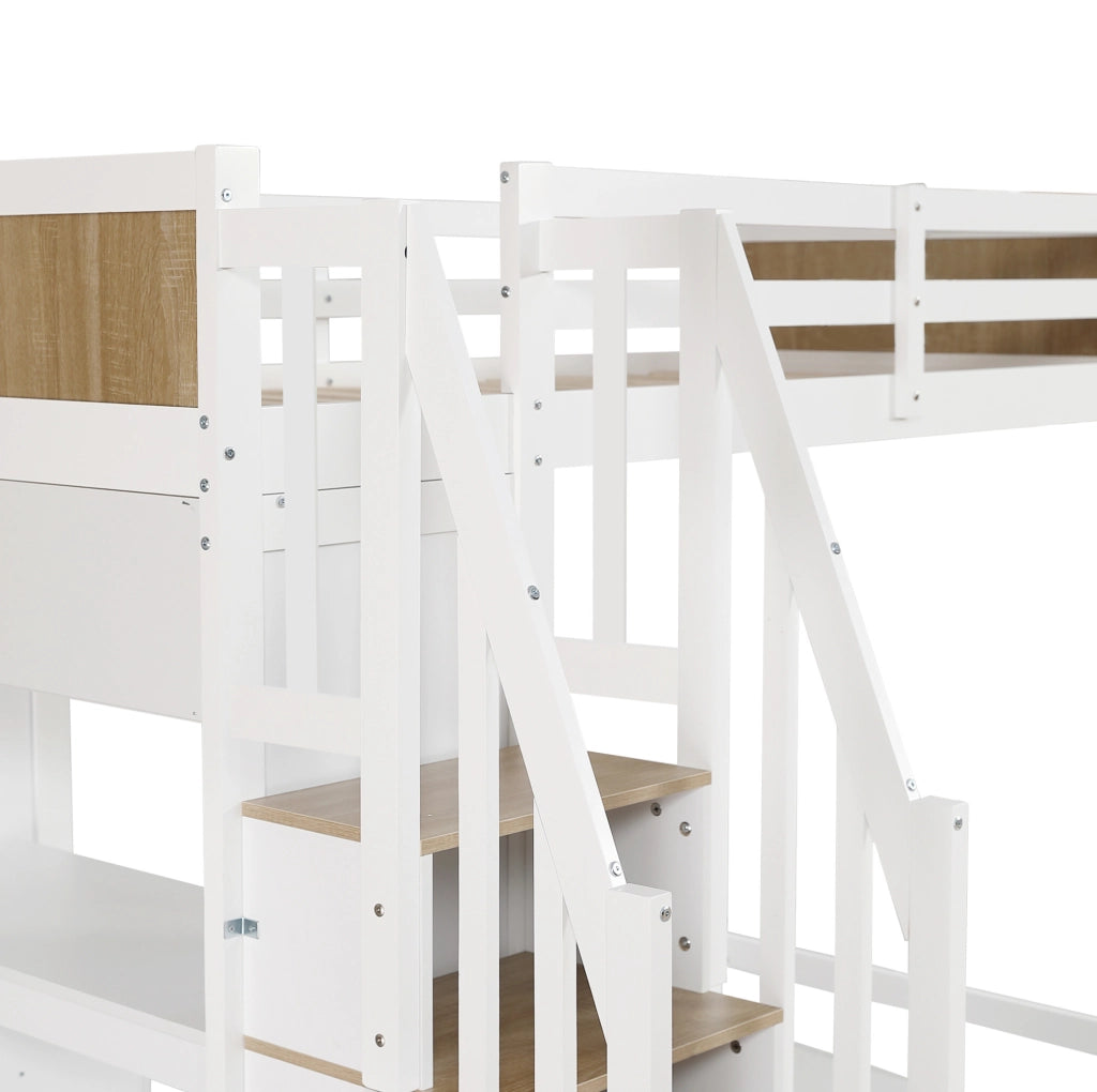 Letto a castello multifunzione con scrivania, scala contenitore e 3 cassetti