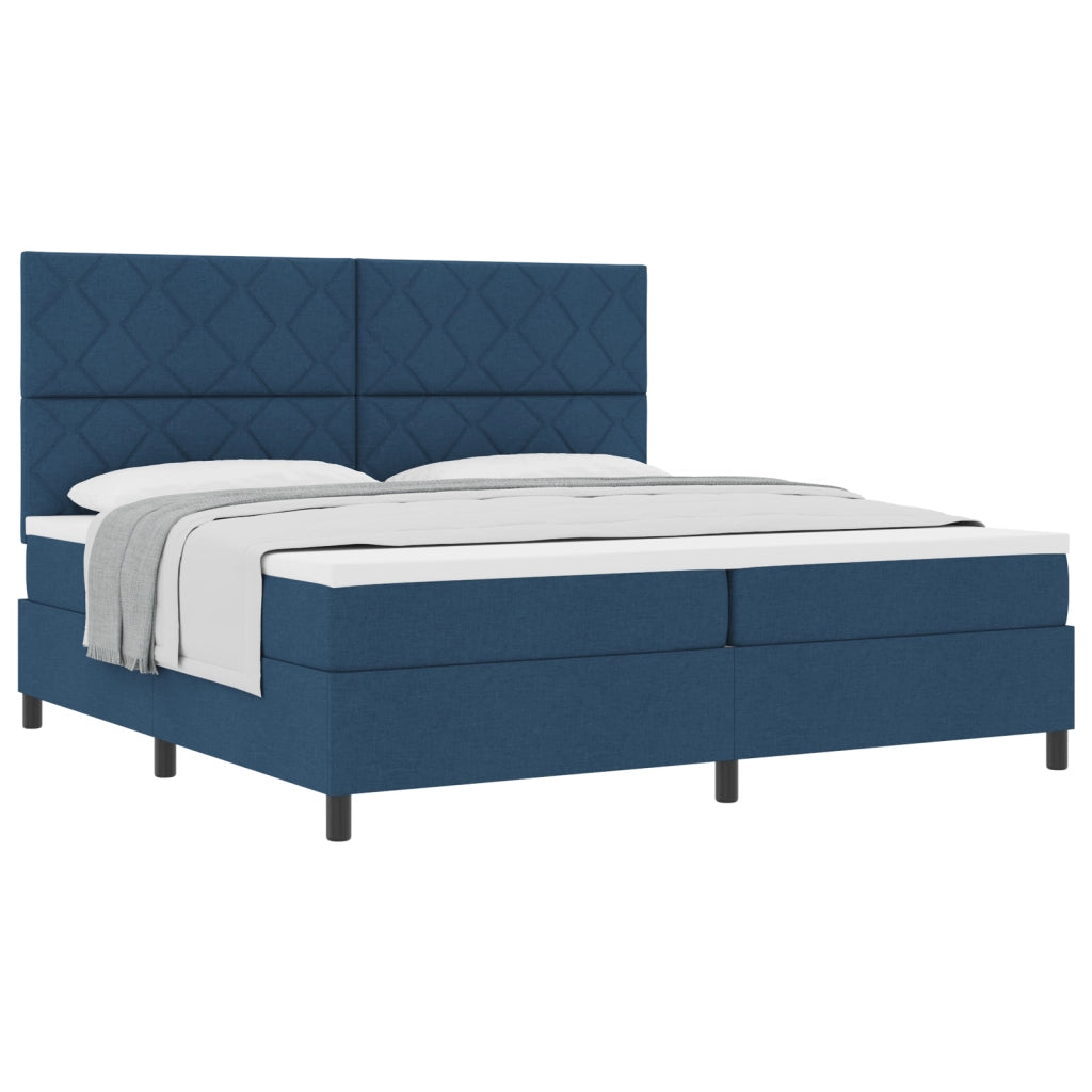 Letto a Molle e Materasso Blu 200x200 cm in Tessuto