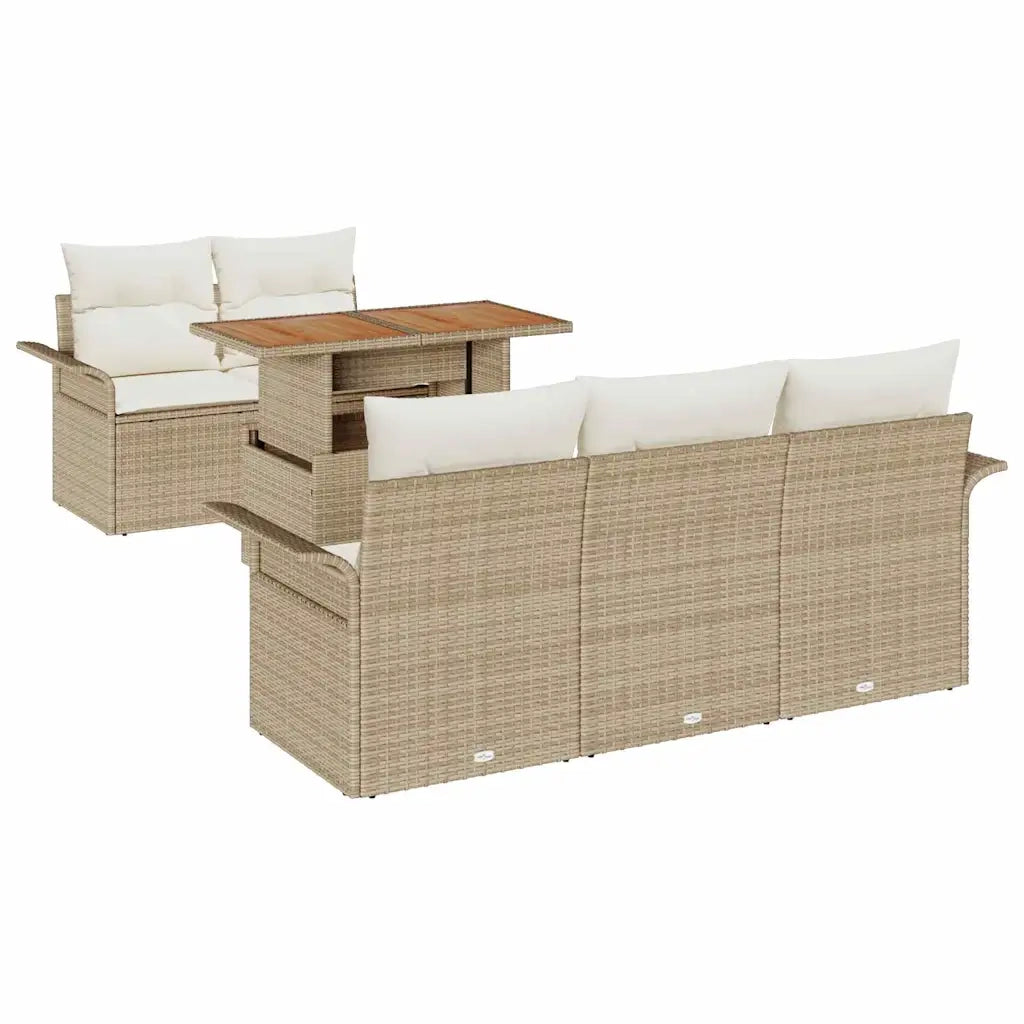 Set Divano da Giardino 6 pcs Beige e Crema polyrattan