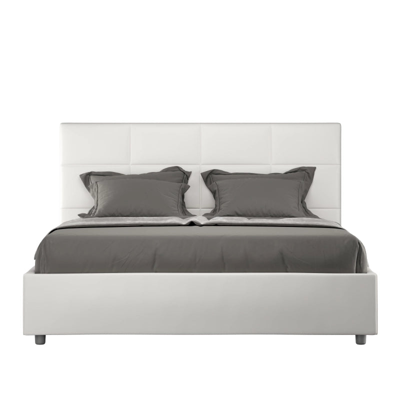 Letto imbottito Matrimoniale 160x200 cm Mika - Bianco,Similpelle,Con rete