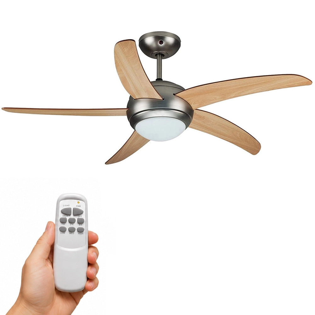 Ventilatore da Soffitto 5 Pale Legno con Lampada e Telecomando Diametro 120cm
