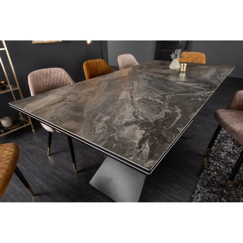 Tavolo da pranzo STELIX 180–220–260 cm – Piano in ceramica effetto marmo e vetro temperato