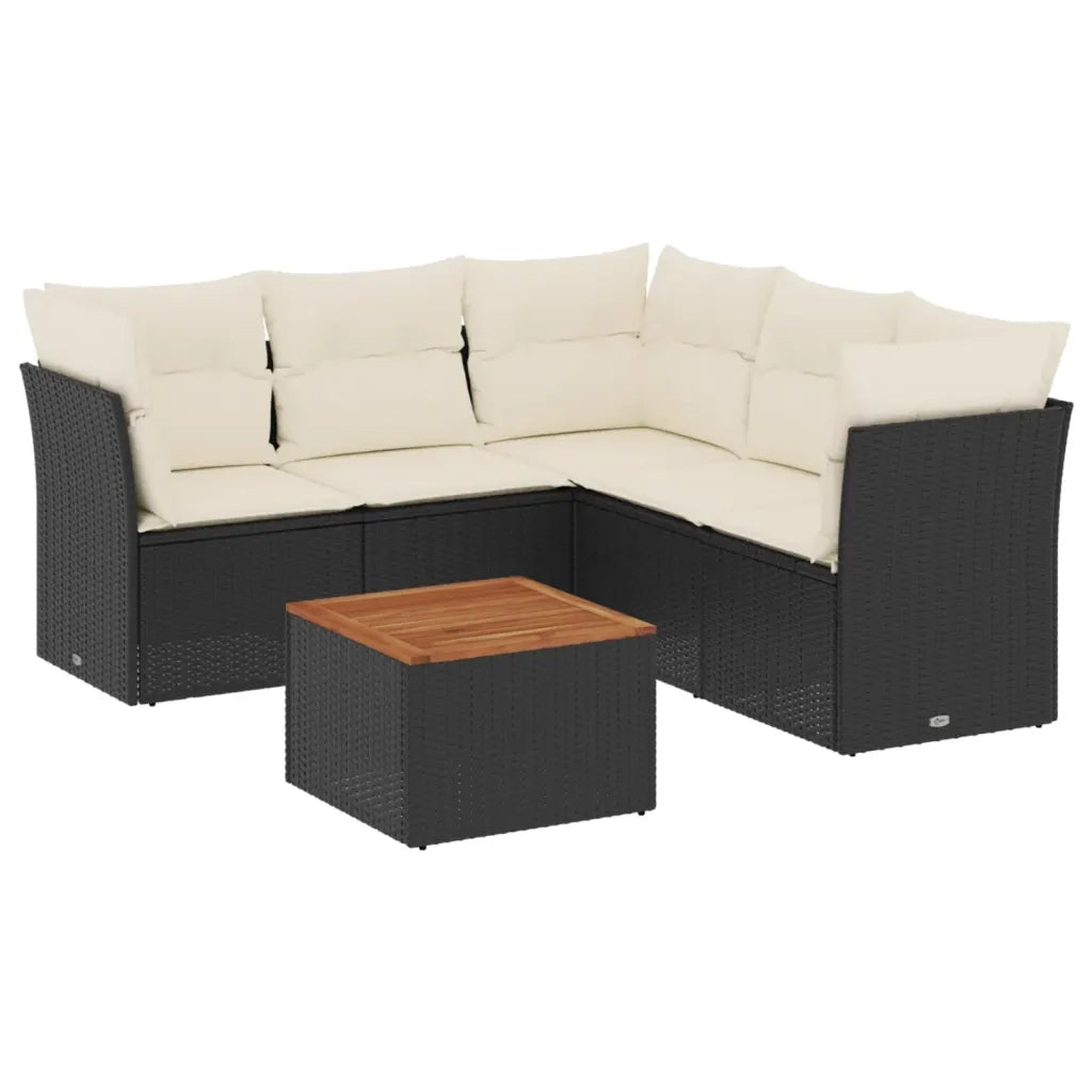 Set Divano da Giardino 6 pz con Cuscini Nero in Polyrattan