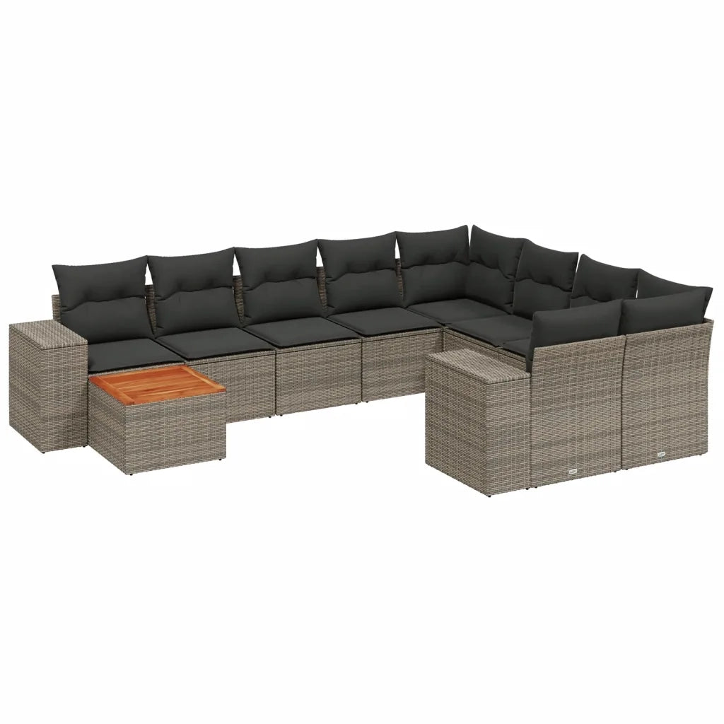 Set Divano da Giardino 10 pz con Cuscini Grigio in Polyrattan 3225612