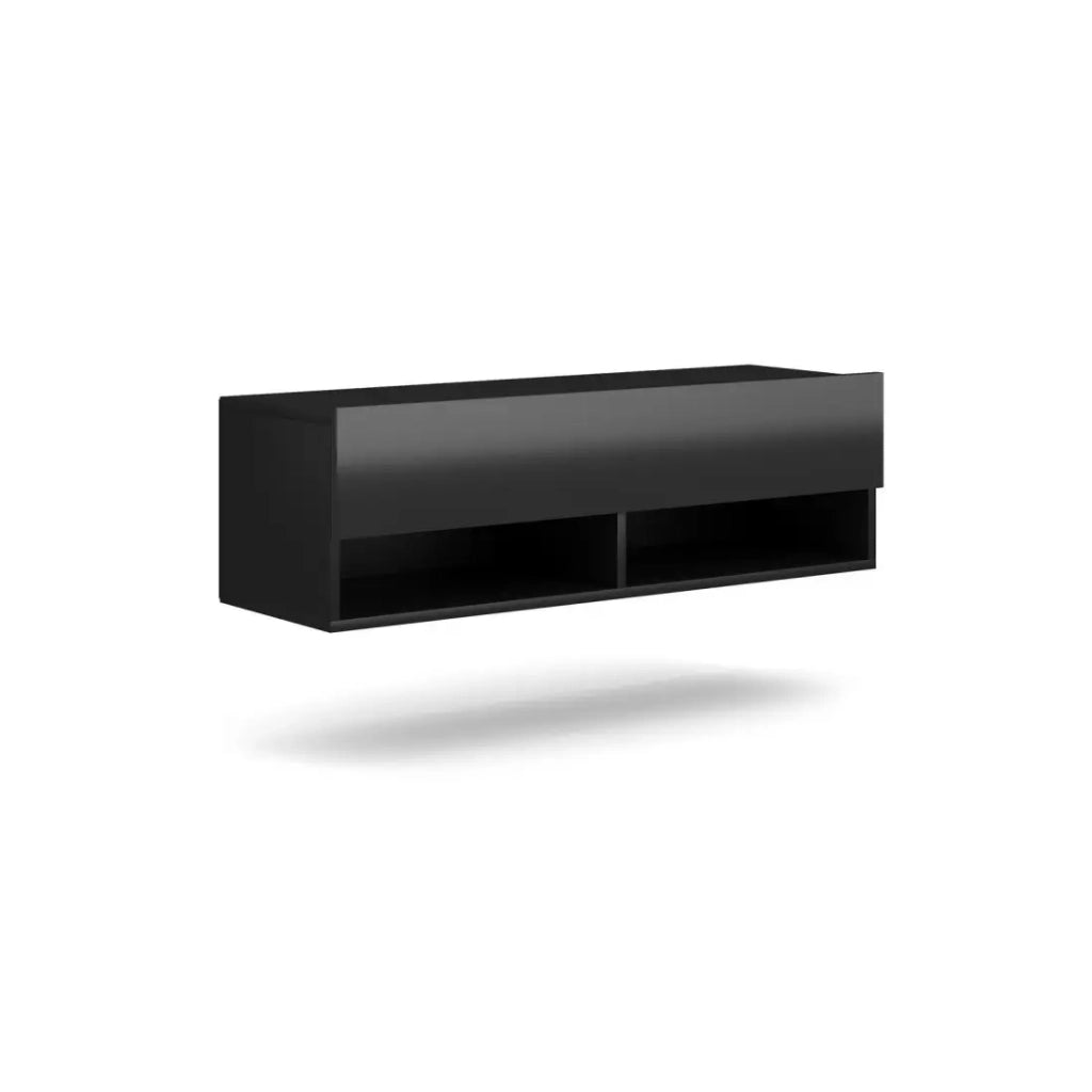 Mobile porta TV sospeso design CLUJ, 100 cm, 1 anta e 2 vani, colore nero e nero lucido.
