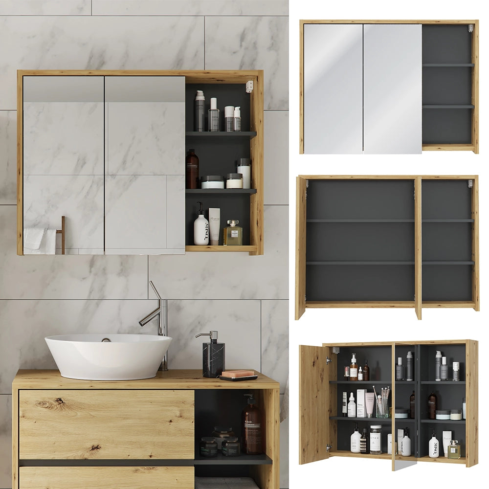 Vicco Specchio contenitore bagno Rovere/antracite 100 x 75 cm
