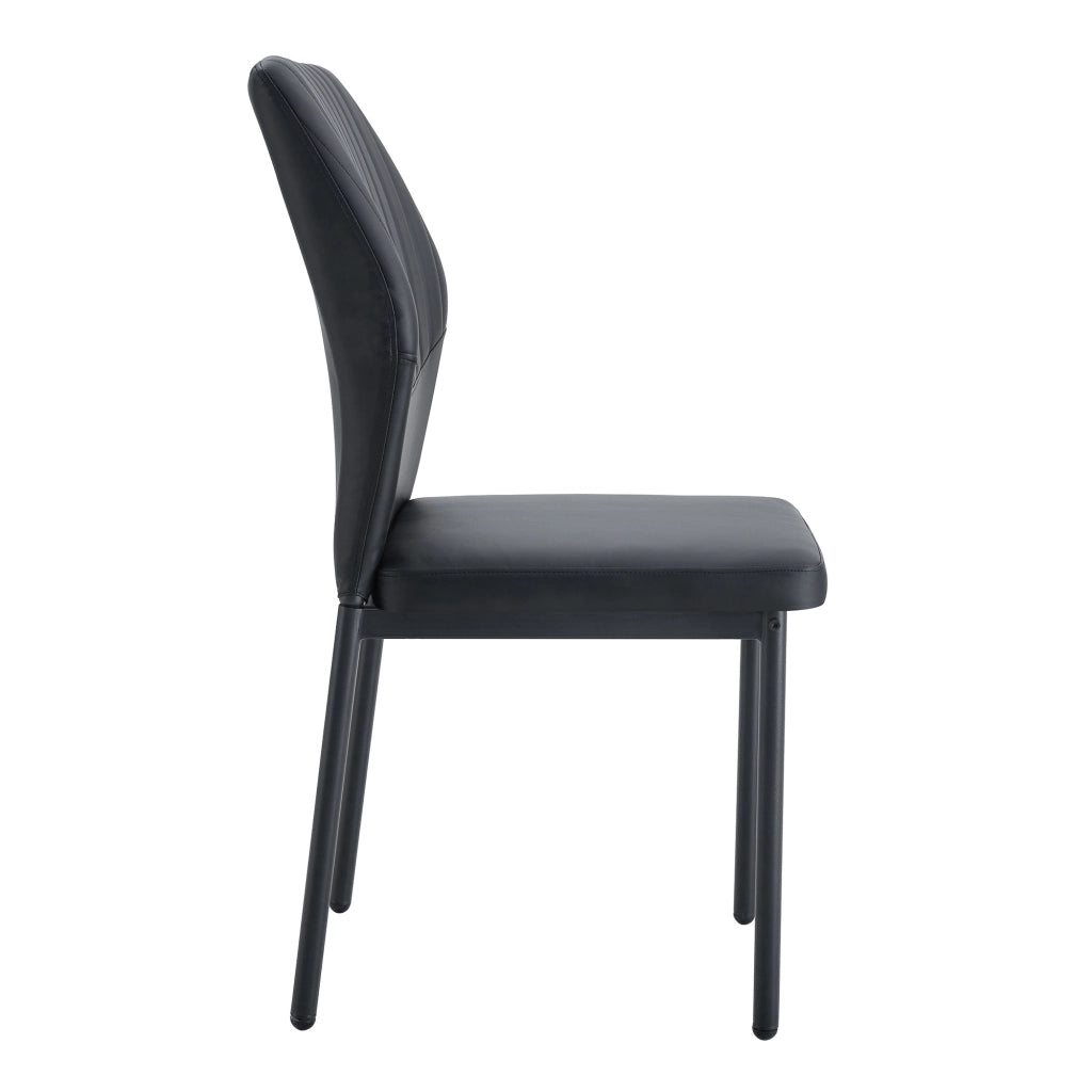 Sedia da Pranzo Set da 4 con Schienale Ergonomico Imbottito e Gambe in Metallo, PU Nero, 93 cm