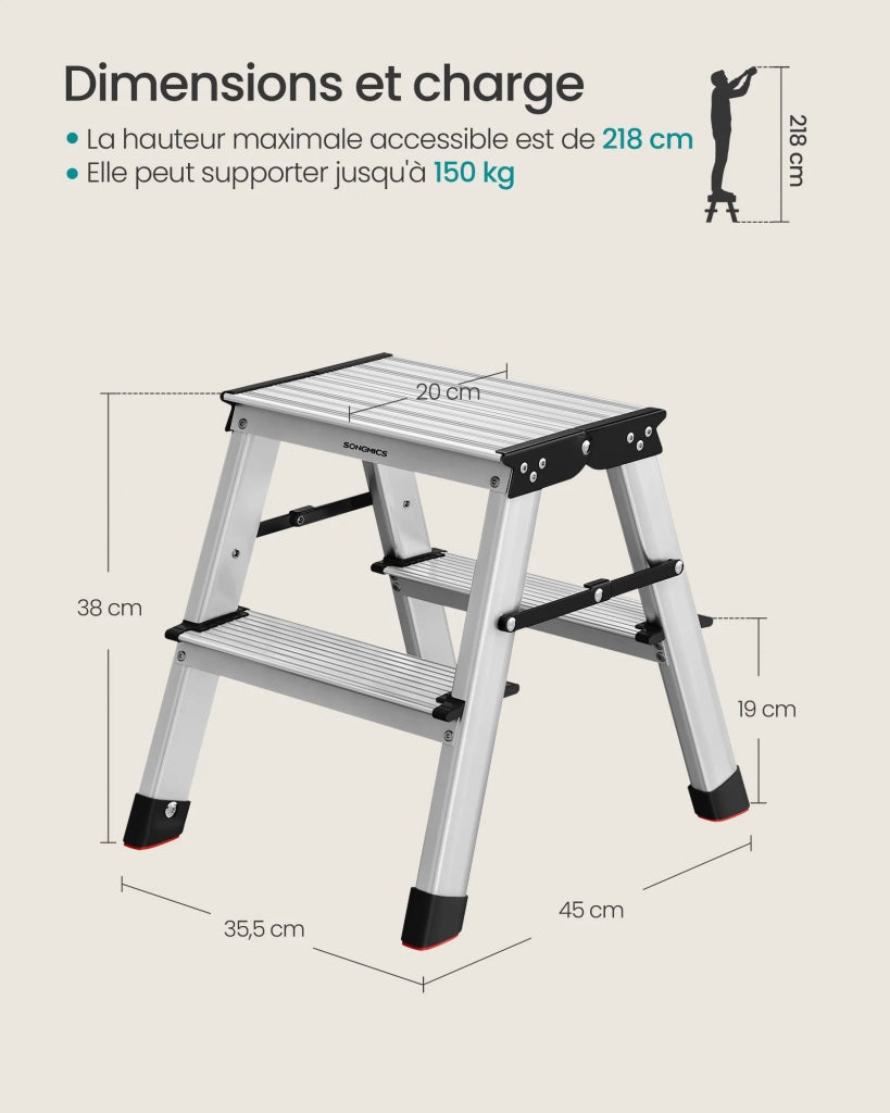 Scala domestica pieghevole sgabello a 3 gradini in alluminio antiscivolo portata 150 kg conforme alla norma 12_0005326