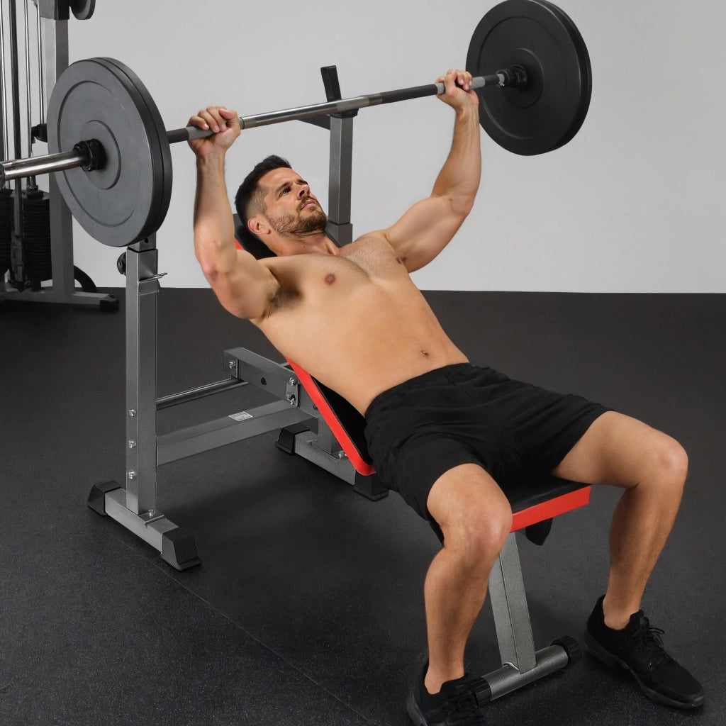 Panca per pesi pieghevole per max 230kg Panca fitness 2in1 inclinata e piana Porta bilanciere