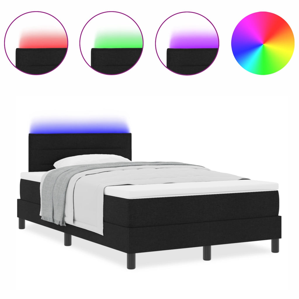 Letto con Box Spring e Materasso & Luce LED Nera 120x190 cm Tessuto