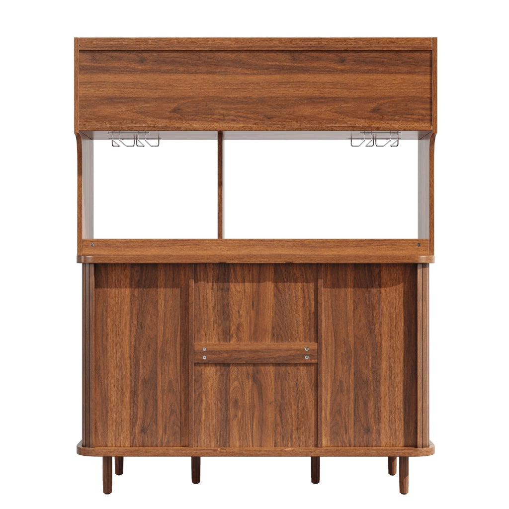 Credenza e madia con ante scorrevoli in vetro, 3 cassetti e vani aperti, per cucina, noce 140 × 40,5 × 174,5 cm