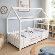 Letto a casetta per bambini 90x200 cm bianco con rete