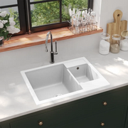 Lavello da Cucina Doppio con Foro Troppopieno Bianco in Granito cod mxl 54314