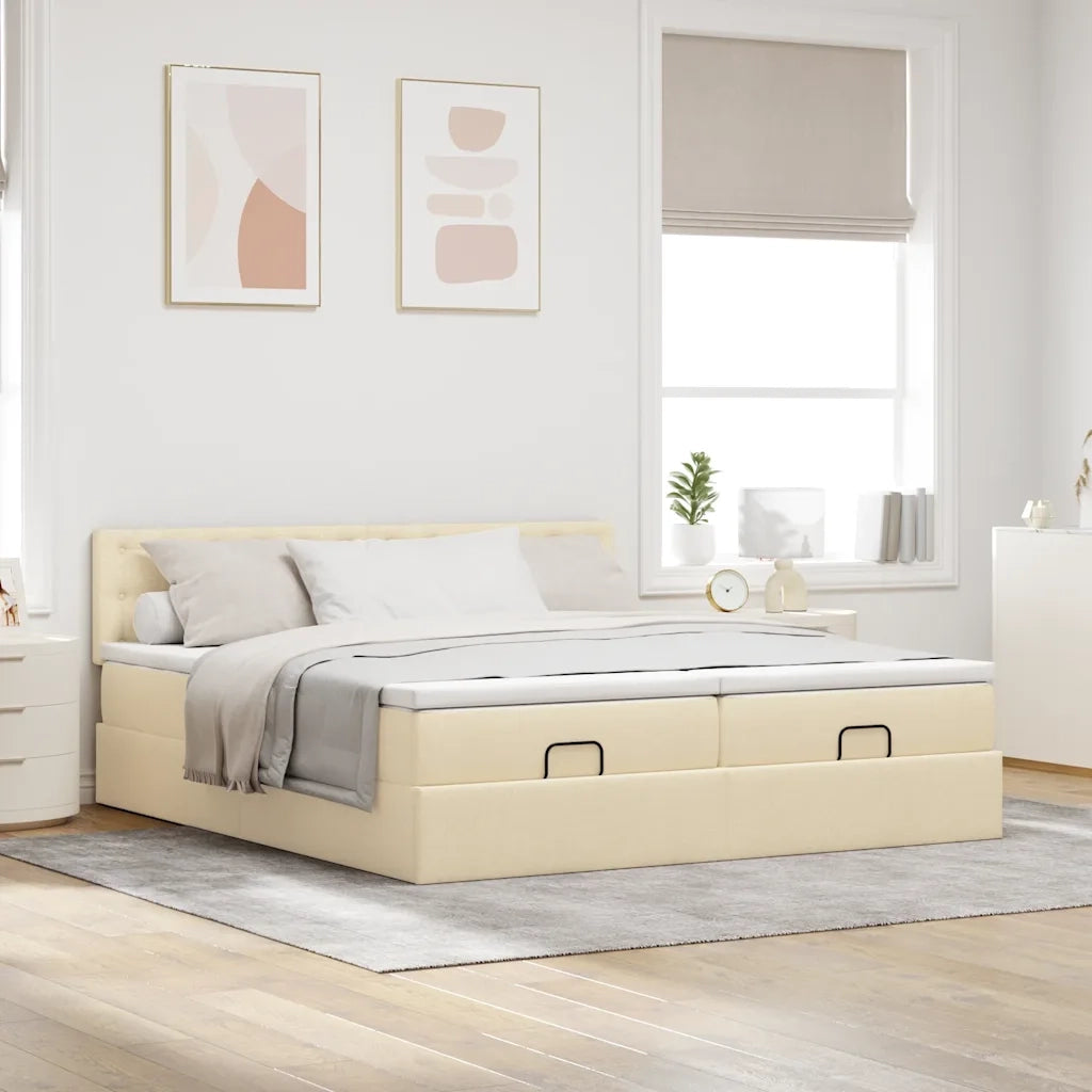 Struttura Letto Pouf con Materassi Crema 180x200 cm in Tessuto 3312890