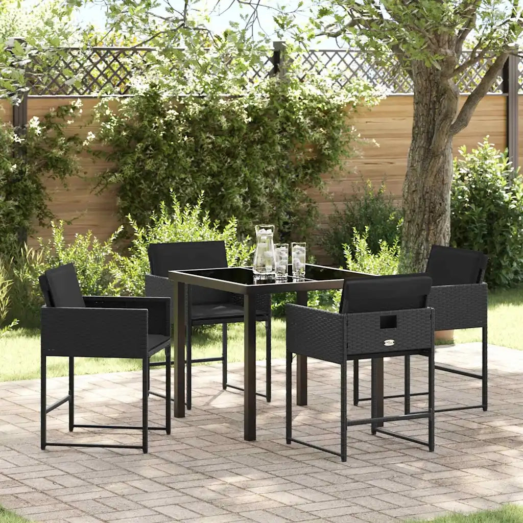 Set da Pranzo per Giardino 5 pcs Nero polyrattan