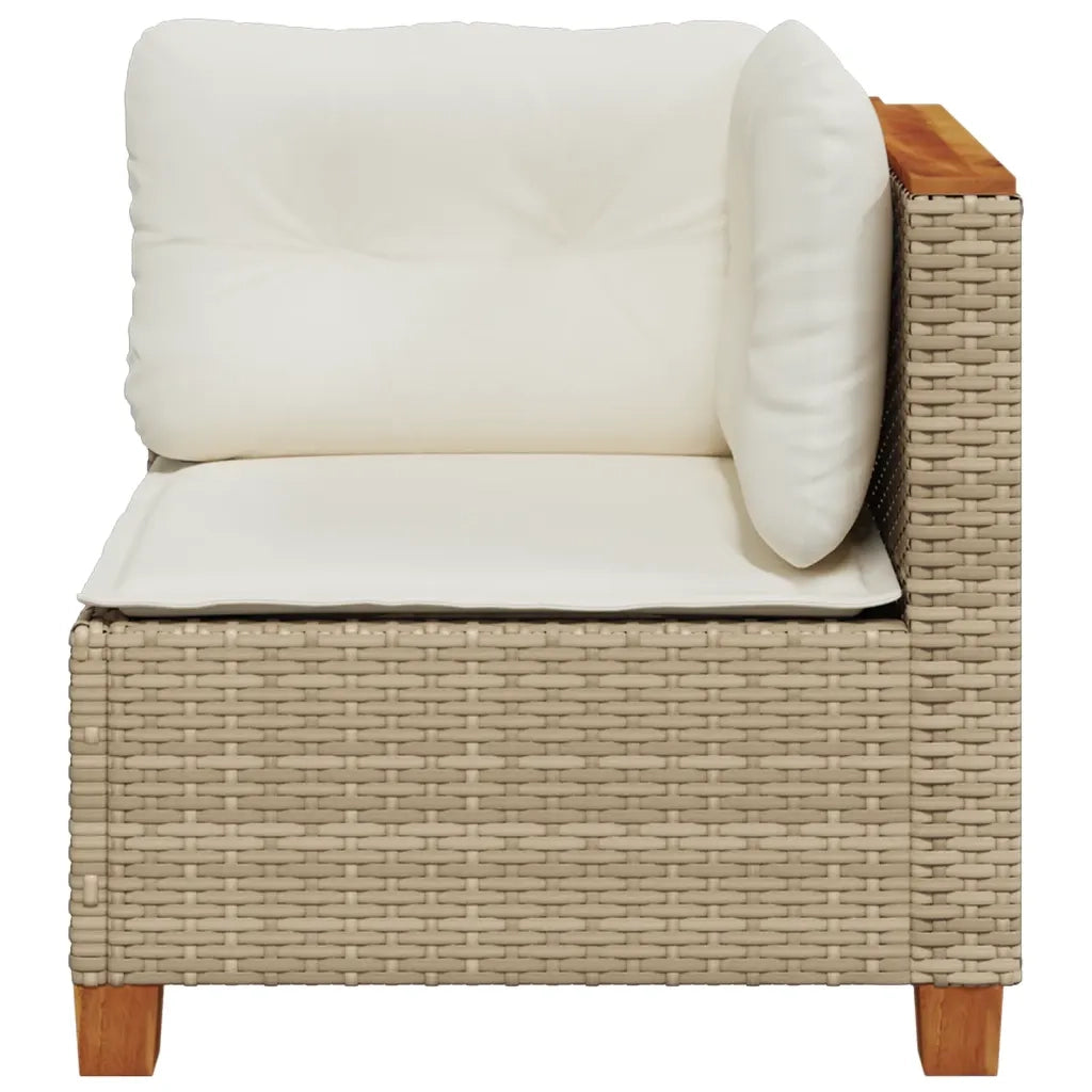 Divano Angolare da Giardino con Cuscini Beige in Polyrattan