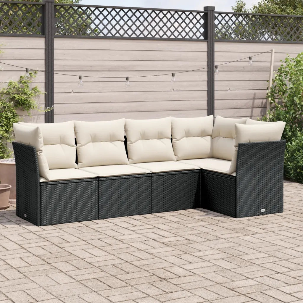 Set Divani da Giardino 5 pz | Set Salotto da Giardino con Cuscini in Polyrattan Nero