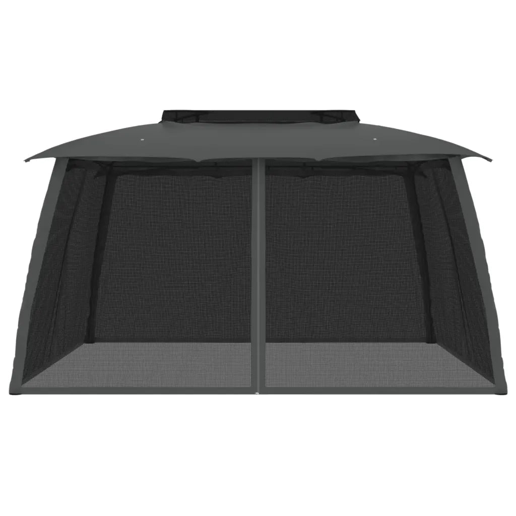 vidaXL Gazebo Tetto Doppio e Pareti Rete Antracite 3,93x2,93 m Acciaio