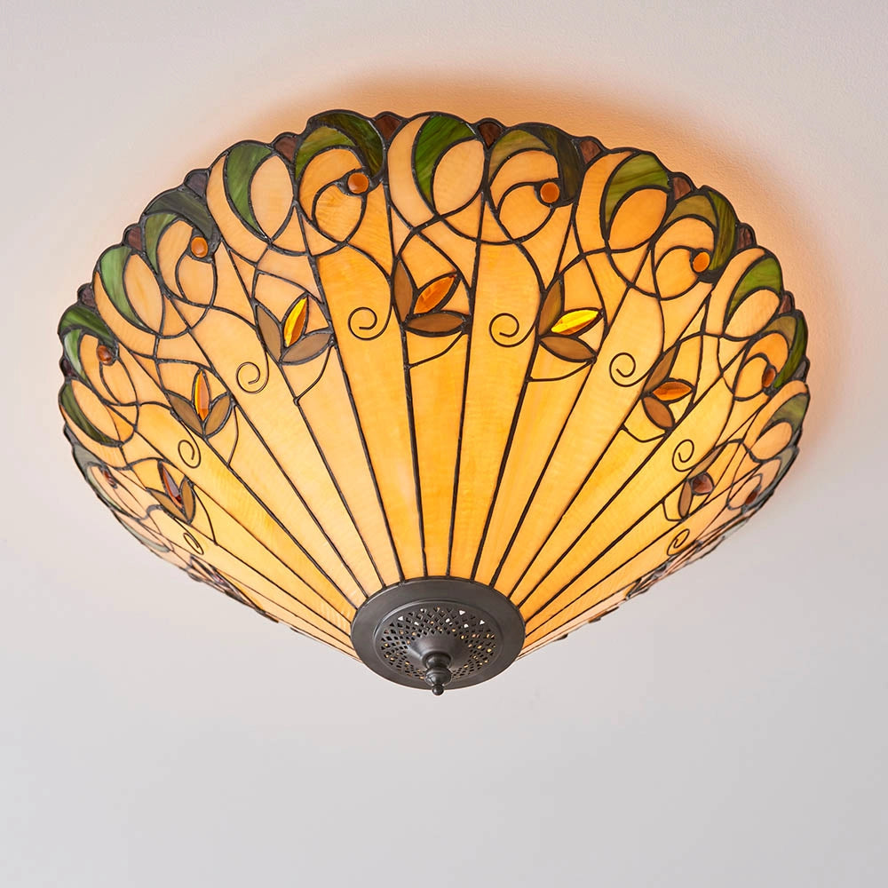 Plafoniera Tiffany vetro ambra fiori 2xE27 JAMELIA