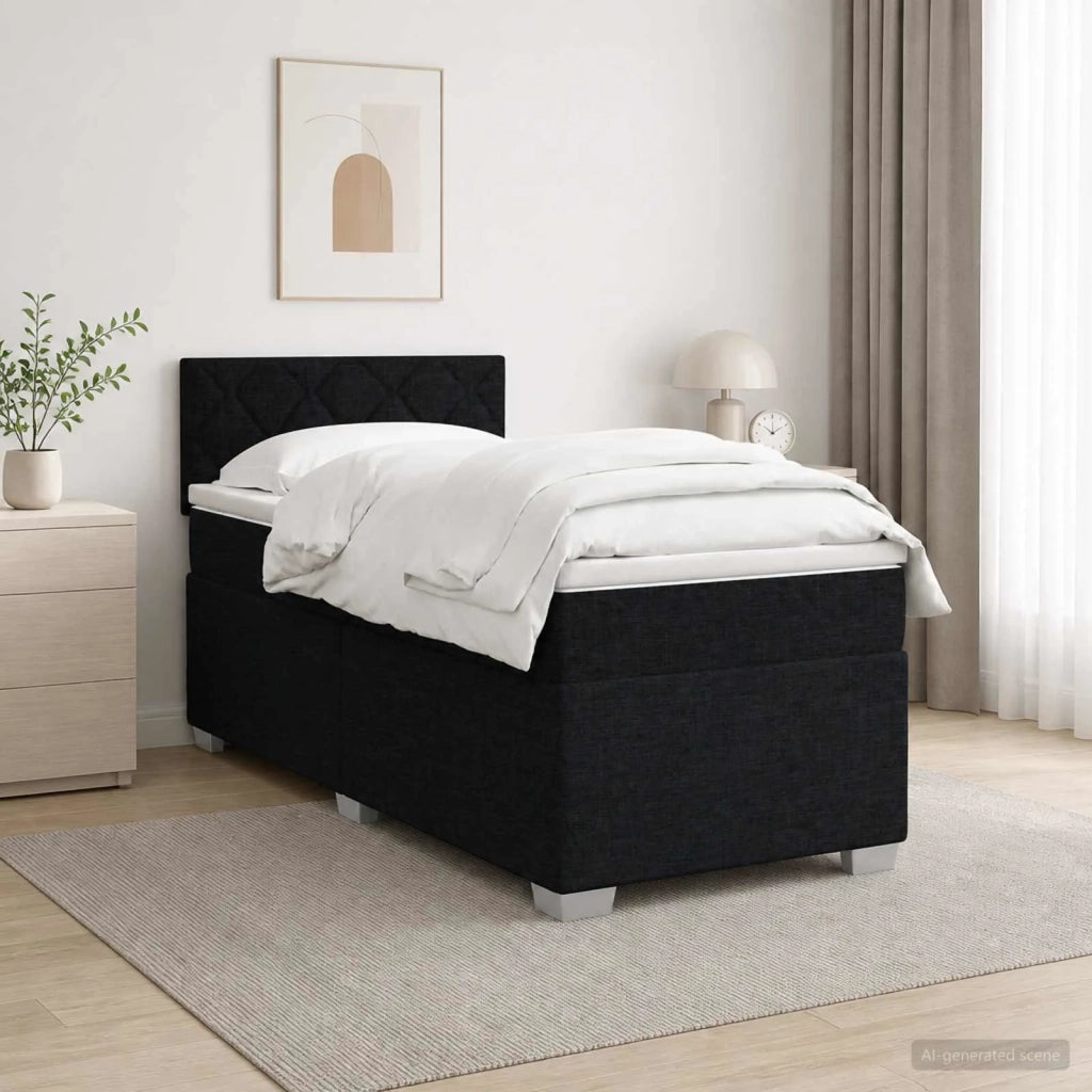 Letto con Box Spring, Materasso e LED Nero 90 x 190 cm Tessuto 3451842