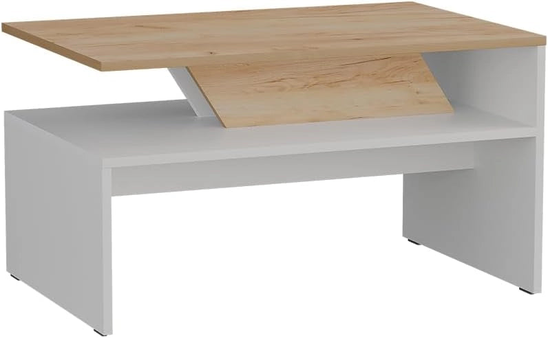 Tavolino da salotto Arden, Bianco/Artisan, 80 x 52.6 cm, con vano portaoggetti sotto il piano del tavolo per la conservazione