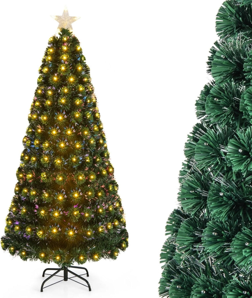 Albero di Natale 150/180 cm, Albero di Natale Artificiale con 170/230 Luci LED, 170/230 Rametti in PVC, Stella Luminosa e 8 Modalità di Illuminazione per Casa, Ufficio e Negozio (180 cm)