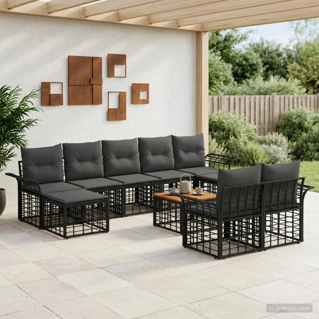 Set di divani da esterno 10 pcs Nero e Grigio scuro Poliestere 3437775