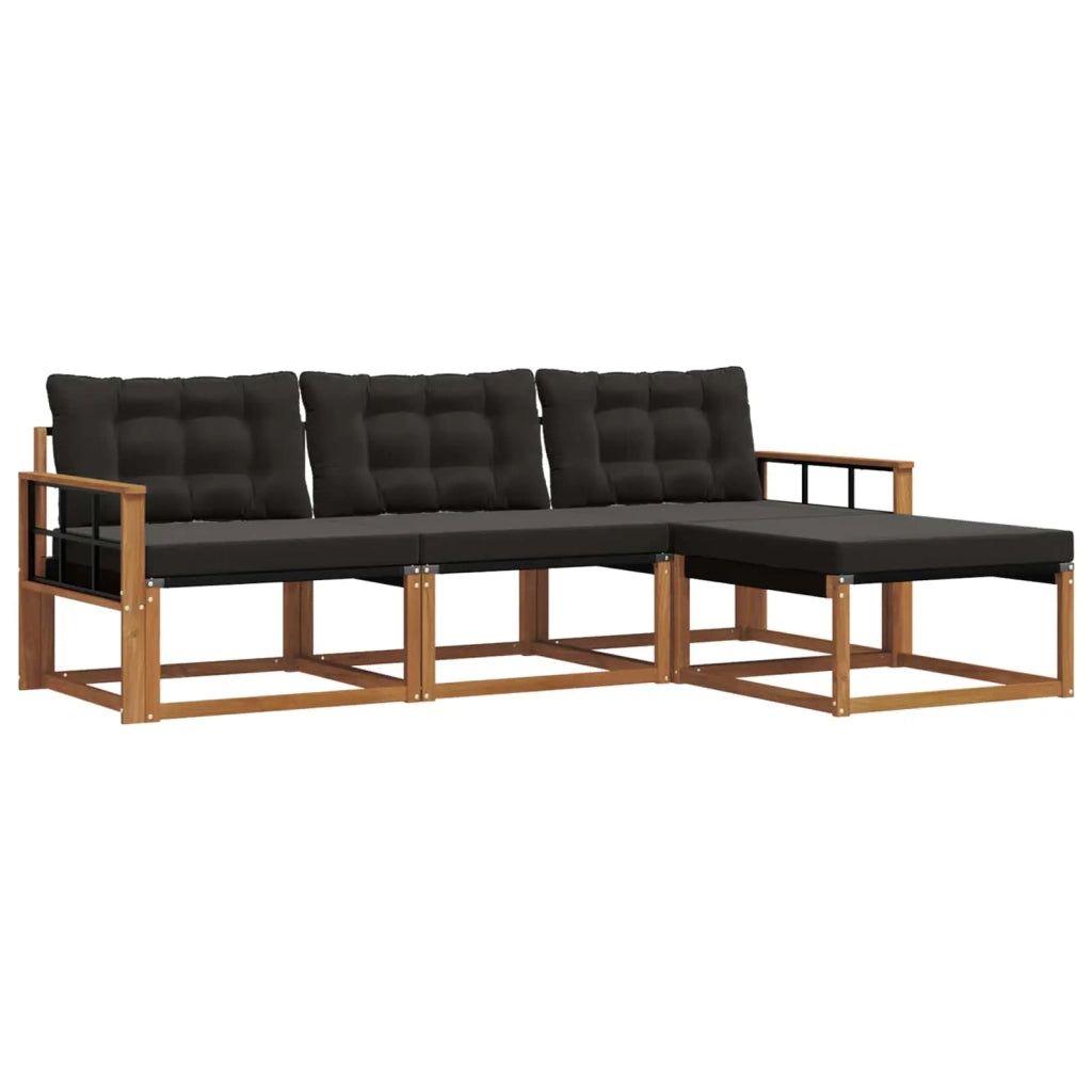 Set di divani da esterno con cuscino 4 pcs Naturale e Nero