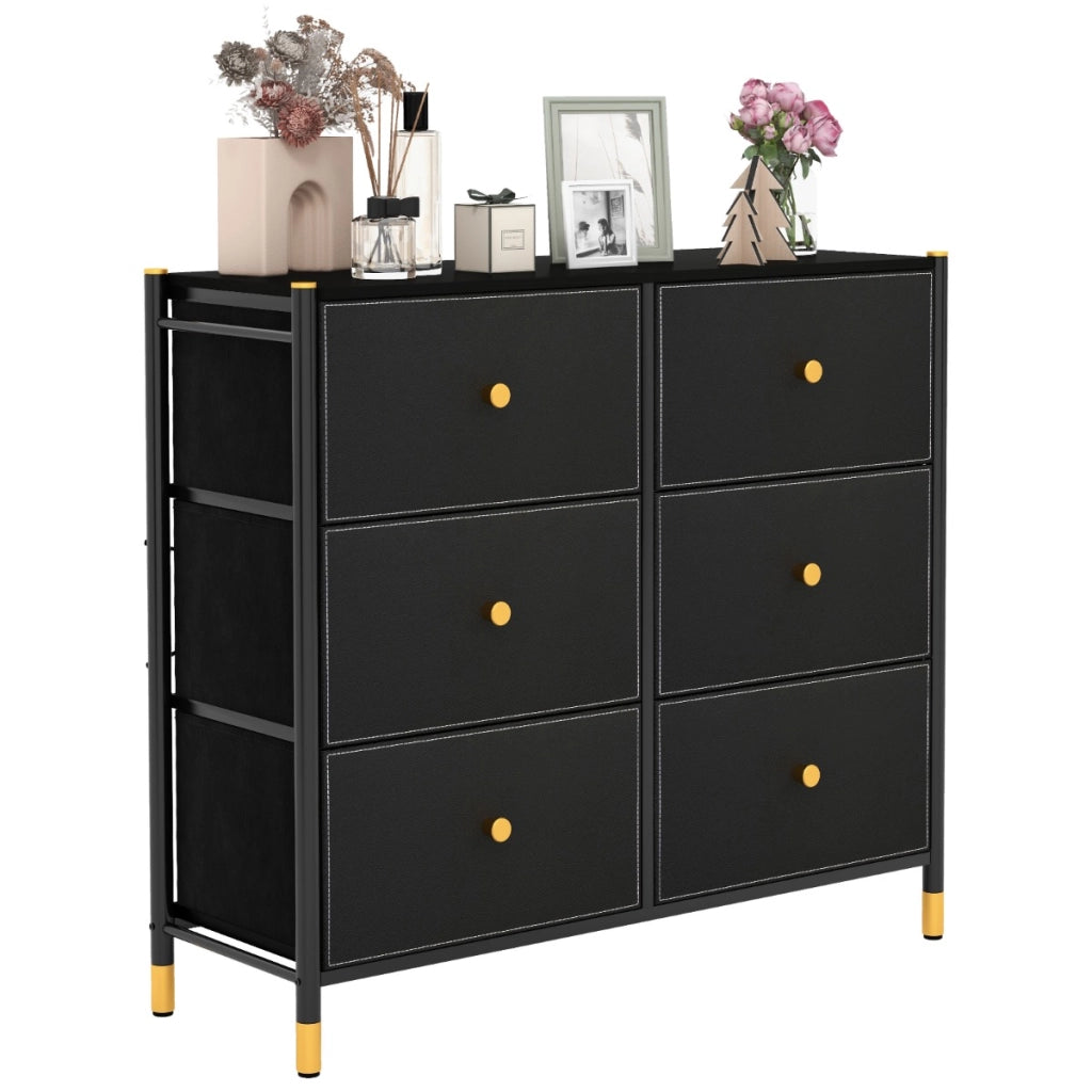 Com¨° per camera da letto con struttura metallica e cassettone, Unit¨¤ organizzatore da terra con cesti Nero 89x30x76,5cm-Cassettiere