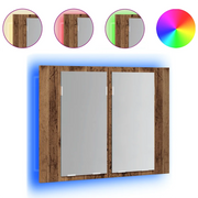 Mobile Specchio LED-Mobiletto a specchio Legno Antico 60x12x45 cm Legno Multistrato