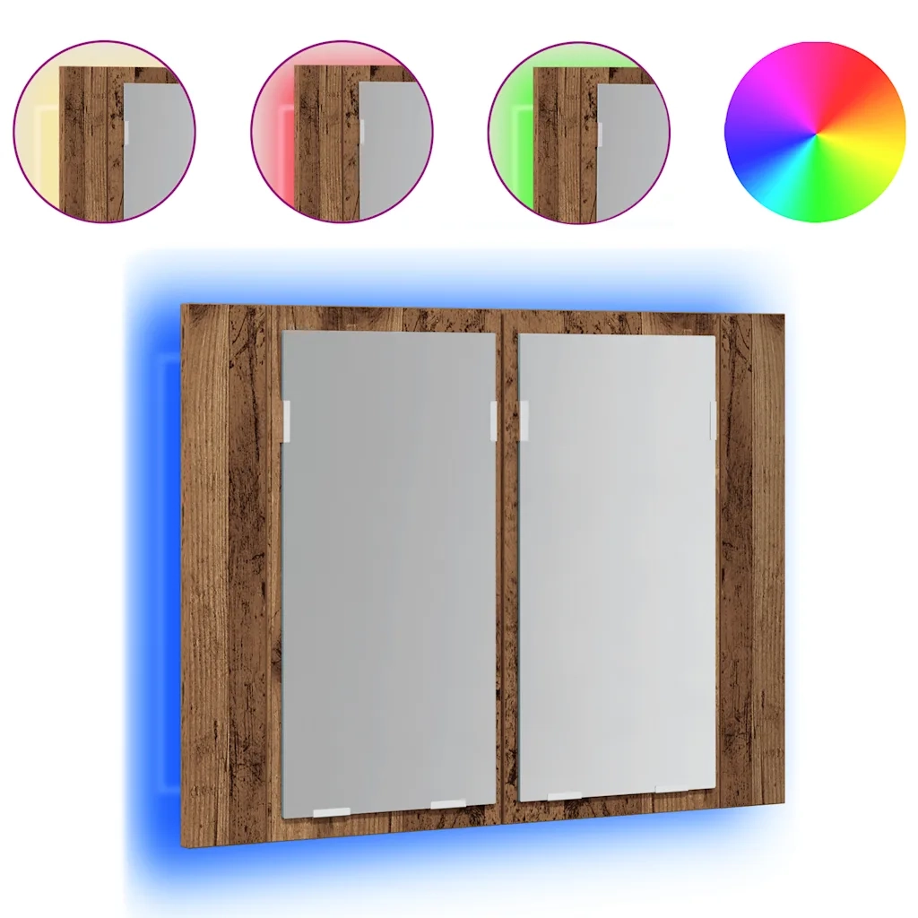 Mobile Specchio LED-Mobiletto a specchio Legno Antico 60x12x45 cm Legno Multistrato