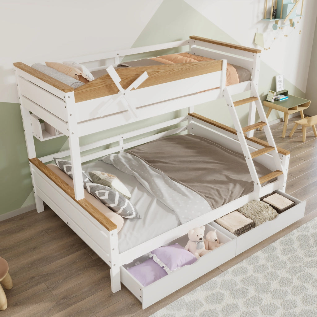 Letto a Castello 90x200 cm e 140x200 cm con Regali; Scala Obliqua; Cassetti