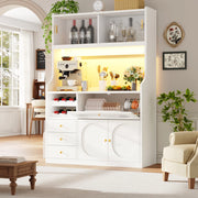 Credenza alta con vetrina, 3 cassetti e ripiani regolabili per cucina, bianco, 120 × 40 × 180 cm