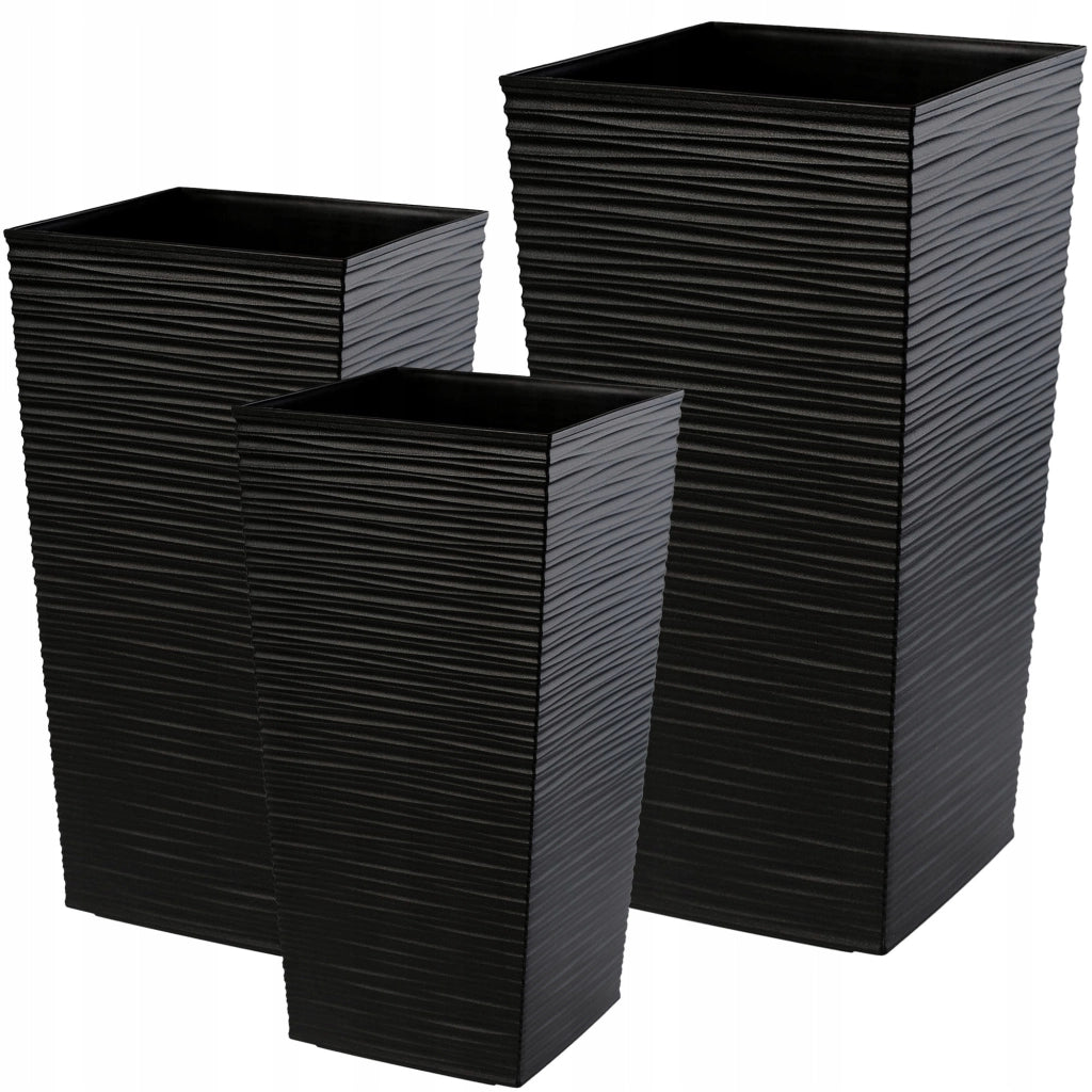 Set di 3 vasi da fiori KADAX, vasi da giardino + inserti, alti e grandi, neri, 57+68+75 cm