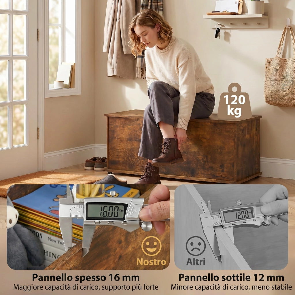 Panca Contenitore in Legno ¨C Zephmum ¨C 100x40x40 cm, Marrone