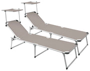 Set 2 Lettini Prendisole da Giardino Pieghevole 220x59x39 cm in Alluminio e Textilene Tortora