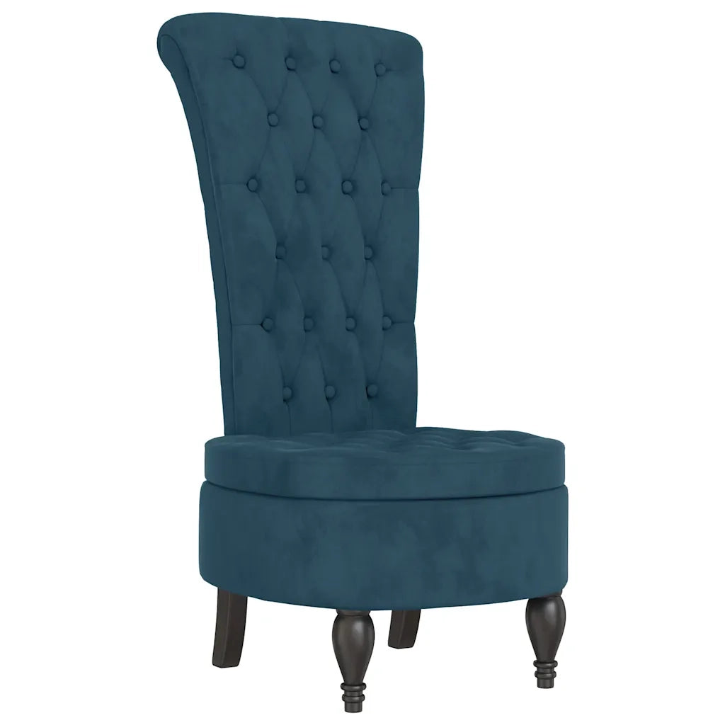 Poltrona | Sedia con Schienale Alto Design con Bottoni in Velluto Blu