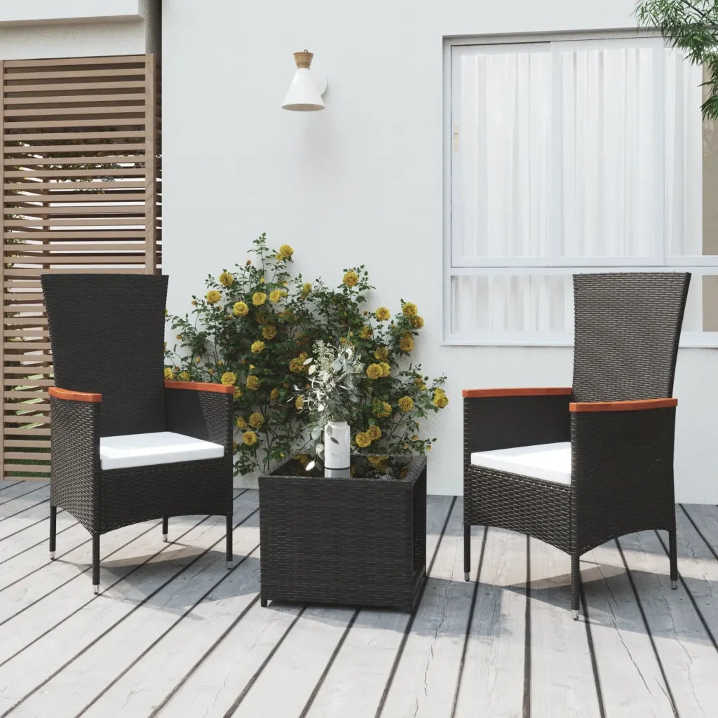 Set Mobili da Giardino 3 pz Nero Polyrattan e Acciaiocod mxl 124330
